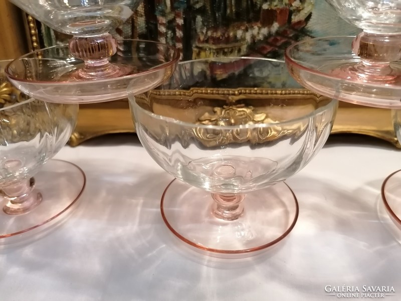 Érdekes antik üveg színes kehely pohár készlet