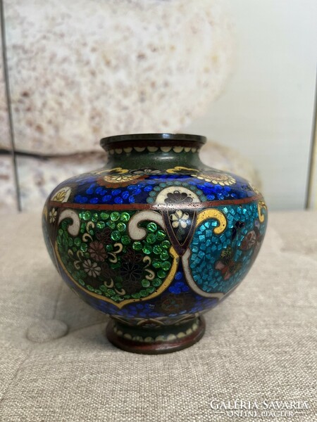 Beautiful fire enamel vase with painted glaze a47