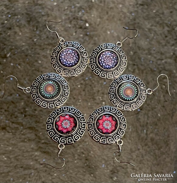 Mandala earrings in purple and pink turquoise colors