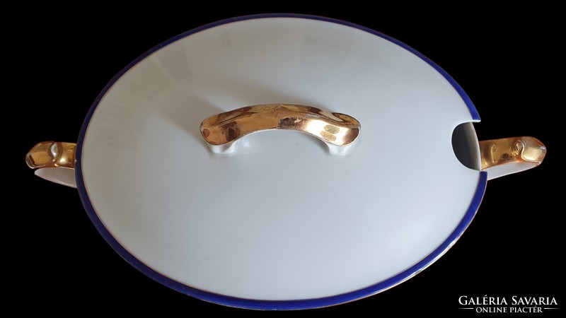 Régi, kobaltkék-arany csíkos peremű, Csehszlovák porcelán étkészlet darabjai. 4 db.