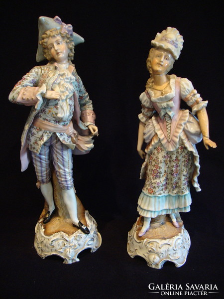 Pair of antique baroque statues, hand-painted