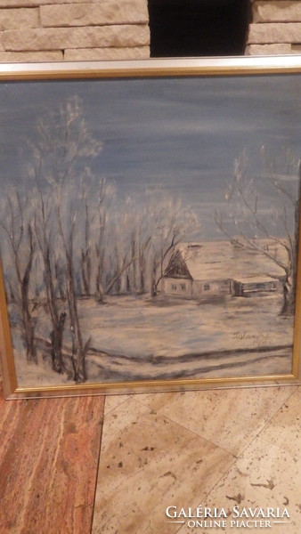 Halasiné Duzs Julianna : Tél a tanyán nagyméretű festmény