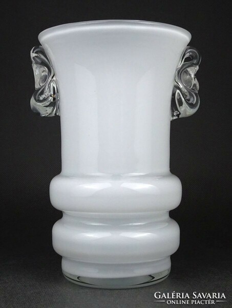 1O228 white blown Scandinavian studio glass vase 18 cm