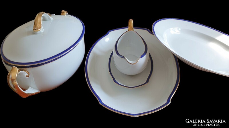 Pieces of old Czechoslovak porcelain tableware with a cobalt blue-gold striped rim. 4 Pcs.