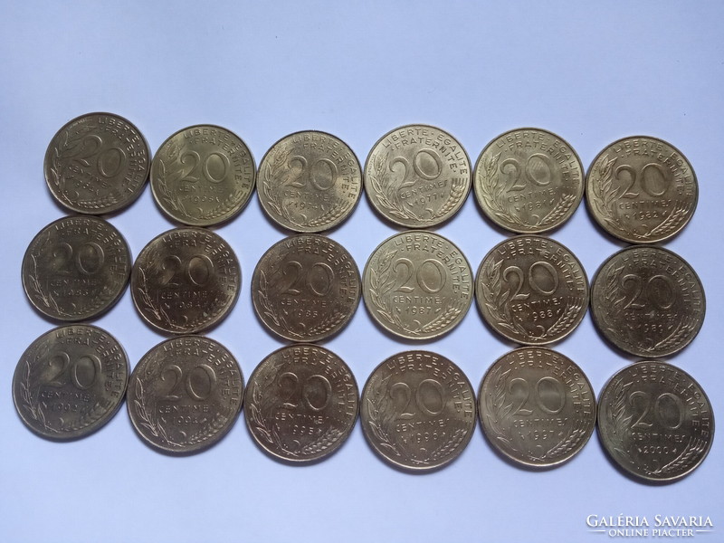 Unc 20 Centimes Franciaország 1964 - 2000 ! 18 darab !!