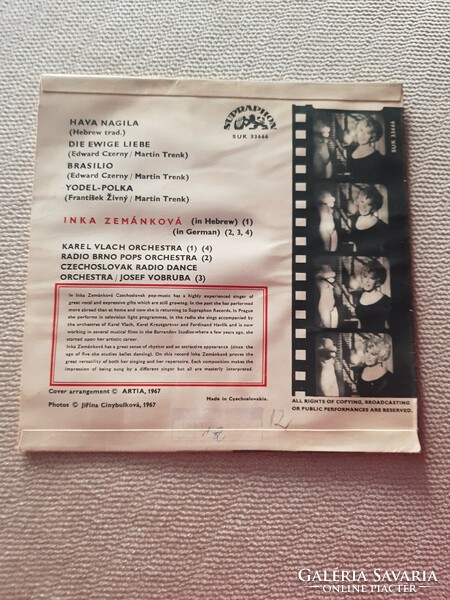 Inka kis lemez, hanglemez bakelit 1967 czechoslovakia