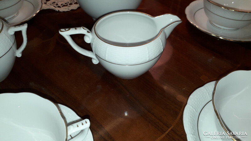 Snow white-gold basket pattern Herend tea/cappuccino set for sale - unused 6 person