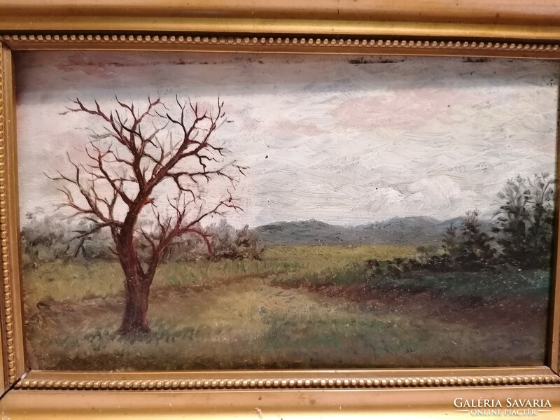 Couple painting oil tree landscape