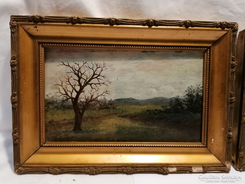 Couple painting oil tree landscape