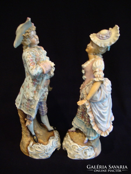 Antik barokk szobor párban, kézifestett