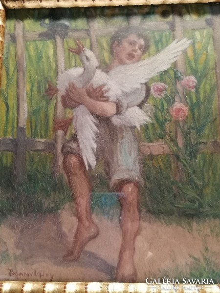 Pagan László painting goose butter, olive wood