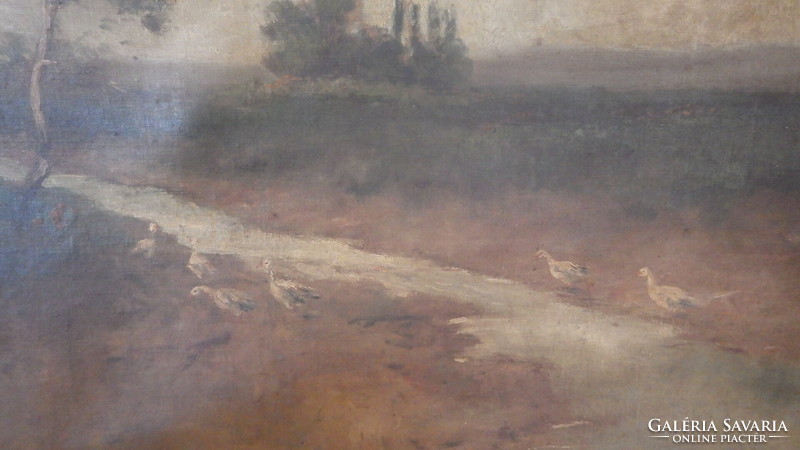 Halász j. Oil on canvas painting landscape with ducks 75x100 cm + frame