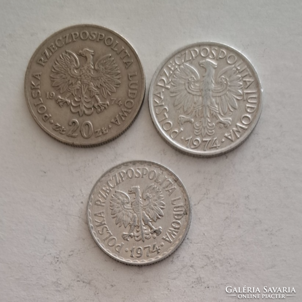 1974. Lengyelország 20, 2 és 1 Zloty, 3 darab  (368)