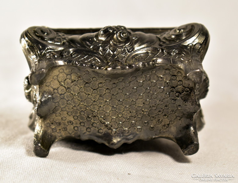 Around 1900 A miniature neo-baroque pewter jewelry box with a cityscape