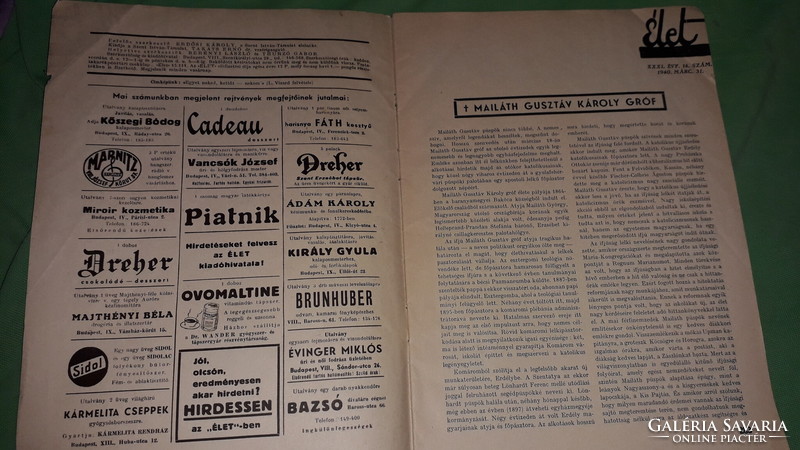 1940.március 31 - ÉLET - A SZENT ISTVÁN TÁRSULAT HETILAPJA  újság jó állapotban a képek szerint