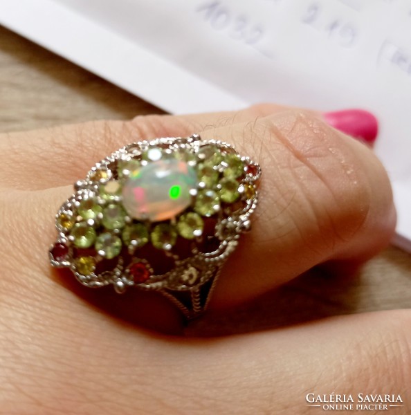 Beautiful!!! Genuine Ethiopian opal silver ring, size 9 (59).