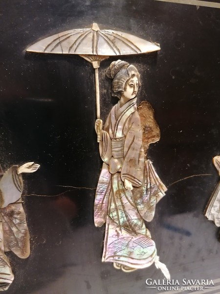 Antik Japán fotóalbum lakkfa elefántcsont gyöngyház díszítés