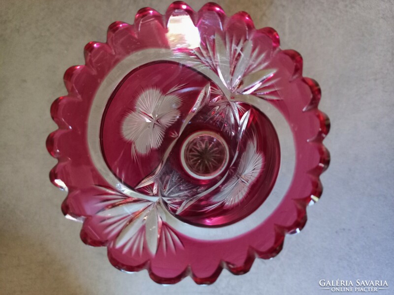 Antique silver-plated base crimson crystal vase