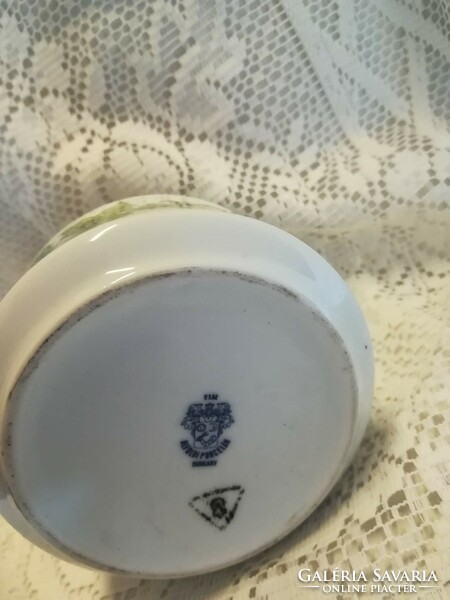 Alföldi porcelán zöld levél mintás cukortartó