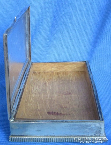 Régi alpakka cigaretta, kártya doboz, közép elválasztó hiányányzik,16,3x8.7x2,4 cm,jelzett