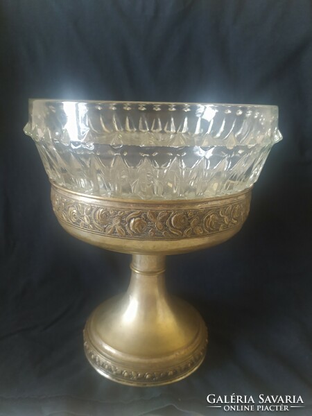 Antique silver-plated centerpiece, offering, flawless, with beautiful glass, 24 cm