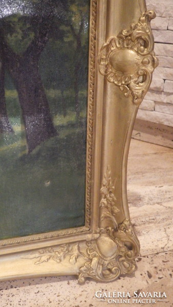 Signed old oil on canvas painting gentleman couple blondel photo frame