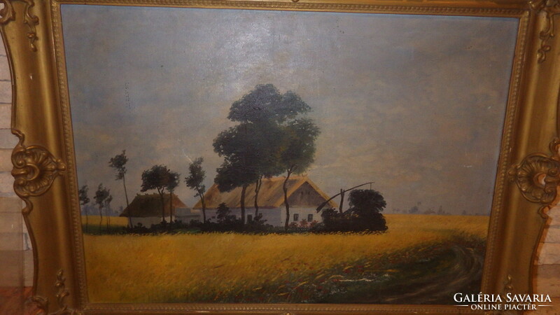 Farm landscape nearly a hundred years old oil on canvas marked painting 50x70 cm