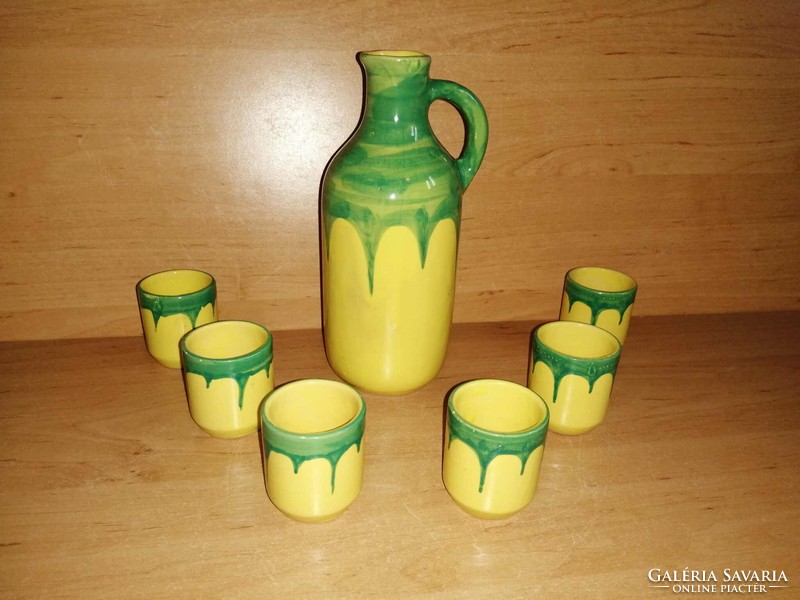Retro Hungarian Szombatfa ceramic drinking set jug with 6 glasses (9/d)