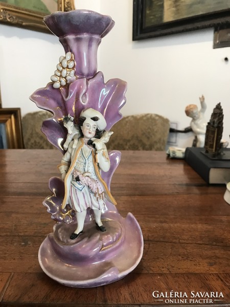 Baroque porcelain candle holder figure