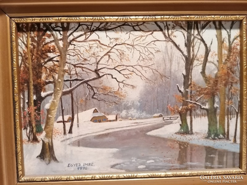 Imre Egyed 1976 painting of a snowy forest interior
