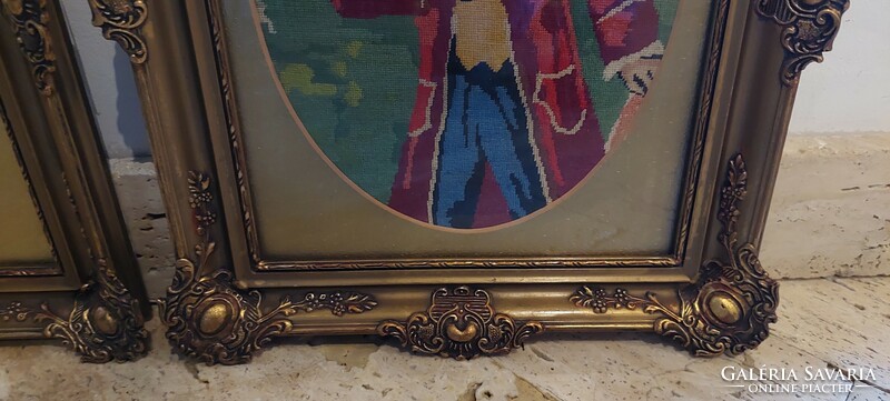 Beautiful, glazed gold blondel picture frame with a pair of tapestries, frame 32x24 cm