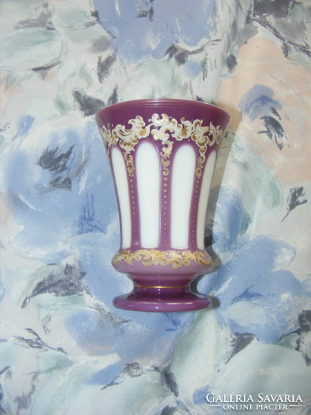 Biedermeier lila überfang üveg pohár