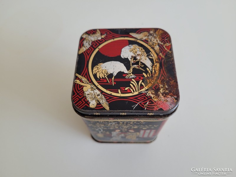 Old metal tea box with oriental pattern, Japanese