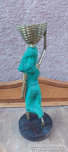 African female figure in copper candlestick, 35 cm, 3 kg