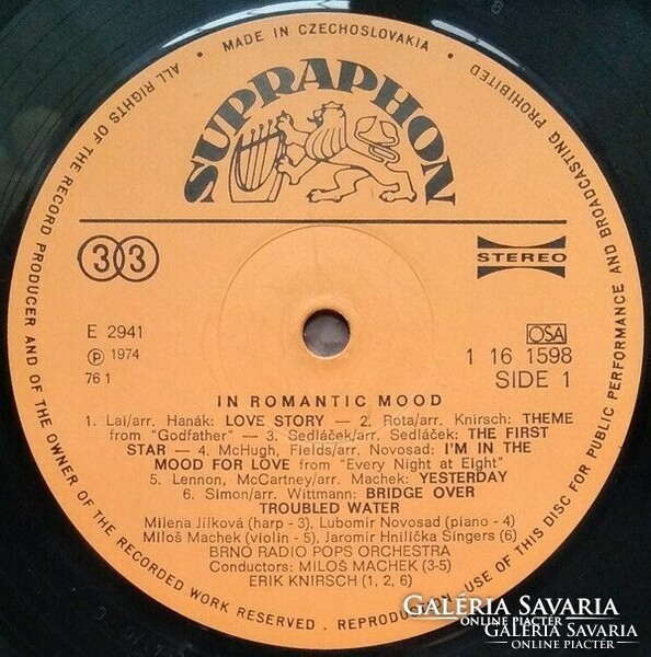 Brno radio pops orchestra ‎– in romantic mood LP record