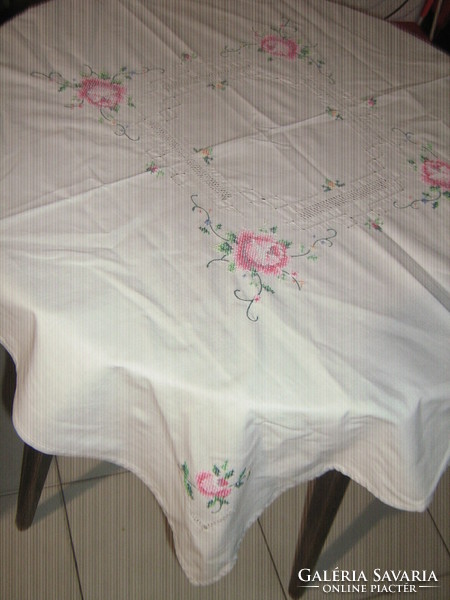 Beautiful Toledo floral tablecloth embroidered with tiny cross stitch