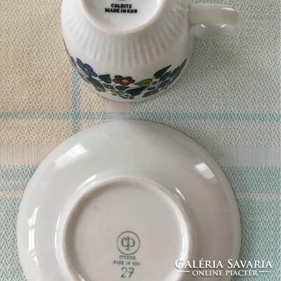 Egyedi német Colditz (made in GDR) porcelán kávéskészlet virágmintás dekorral