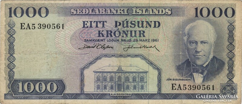 1000 krónur 1961 marz 29 Izland