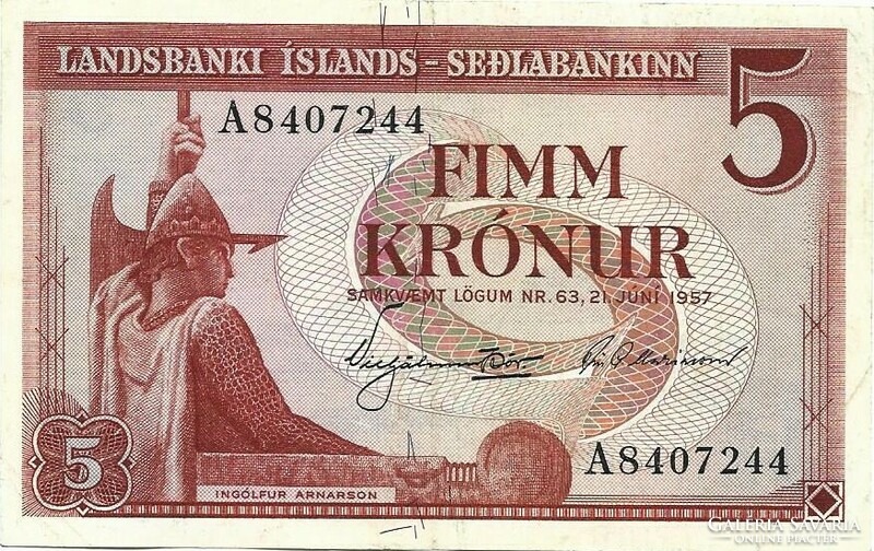 5 Kronur 21 June 1957 Iceland 1.