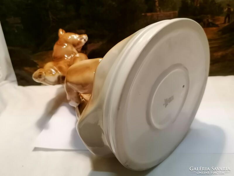 Zsolnay porcelain wrestling bears 30.5 cm porcelain sculpture, flawless