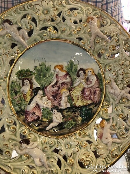 Capodimonte porcelán fali disztányér, 50 cm-es nagyságú ritkaság.