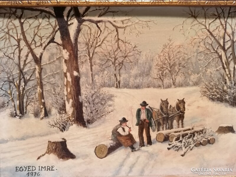 Imre Egyed 1976 lumberjacks painting