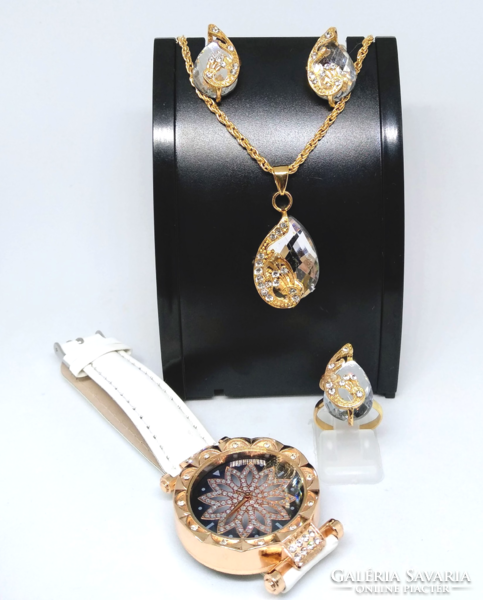 Clear crystal peacock jewelry set with watch 85