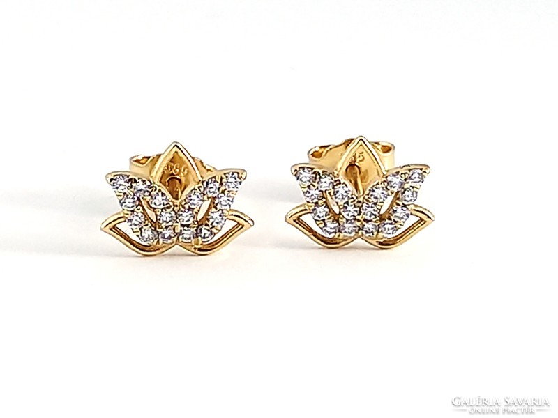 14K gold lotus flower stone earrings