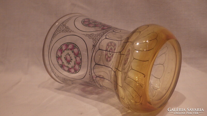 Antik kézzel festett üveg pohár