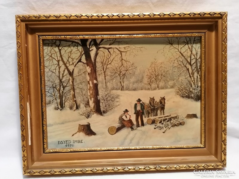 Imre Egyed 1976 lumberjacks painting