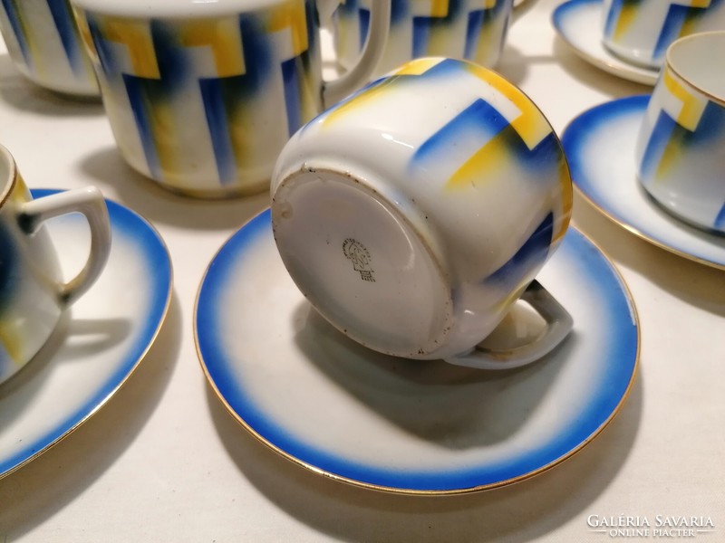 JSG porcelán retro teáskészlet kék sárga színekkel