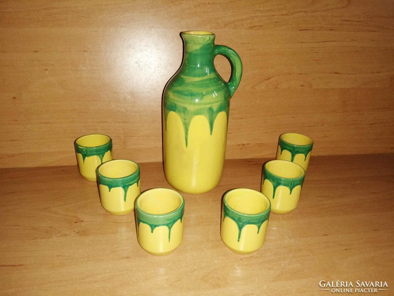 Retro Hungarian Szombatfa ceramic drinking set jug with 6 glasses (9/d)