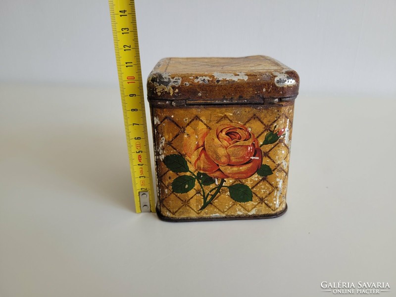 Old metal box French coffee box with rose pattern