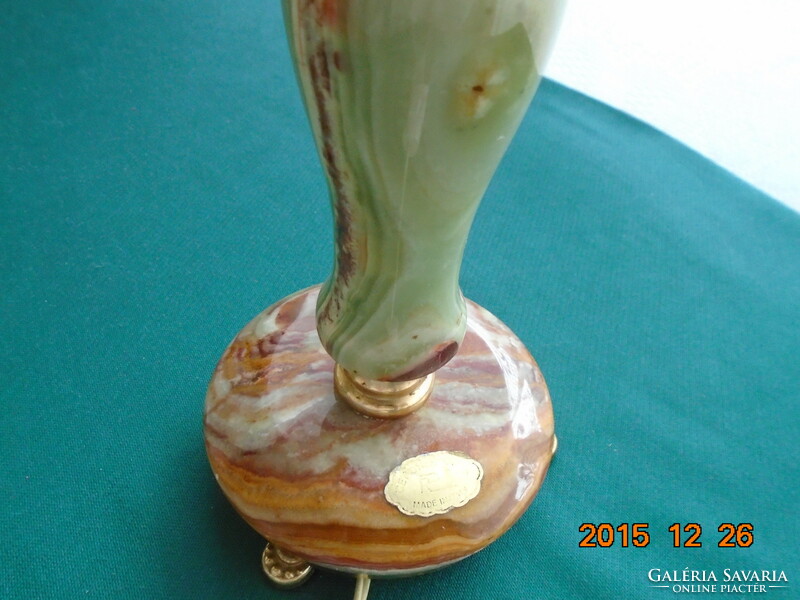 ÓNIX olasz asztali lámpa fényes réz szerelékkel,bársony virágmintás ernyővel,3 réz lábacskán